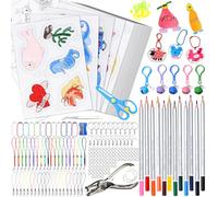 TEGOVE 228 Pcs Feuille Plastique Fou - Kit de Bricolage en Plastique Rétractable - Bijoux et Accessoires Personnalisés - Pour Enfants et Adultes