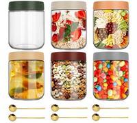 TEGOVE 6 pcs Bocaux en Verre,500ml Bocaux Bocal en Verre,Pot Yaourt,Bocaux Maçon avec 6 Cuillères Dorées,Pots d'avoine de Nuit pour Avoine de Nuit,Pudding,Confiture,Salade,Yaourt