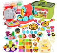 TEGOVE 65 Pièces Pate A Modeler pour Enfants,Outils de Pâte À Modeler,Machine à Glace+Machine à pâtes+Machine à Burger,avec 12 Pots de Pate a Modeler,Avec tablier et manches,pour 3+ Ans Fille & Garçon