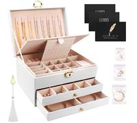 TEGOVE Boîte À Bijoux Pour Femme,3 Couches Boite Bijoux,Boite À Bijoux Femme,Bijoux Boite, Avec Coussins De Montre,Cadeau Pour Filles Et Femmes,Adapté Aux Boucles D'oreilles,Colliers,Montres