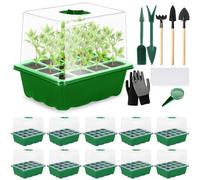 TEGOVE Mini Serre Intérieure pour Plantes, 10 Pièces 120 Cellules, Plateau de Semis avec Couvercle surélevé, Boîte de Pépinière pour Plantes Intérieure, Outils de Jardinage Inclus