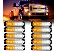 Teguangmei 10PCS Feu Stroboscopique D'urgence LED 6LED pour Voiture Feu de Signalisation DC12V-24V Feu de Circulation Ambre+Blanc Super Brillant pour Voiture Camion SUV Remorque Bateau Van Véhicules