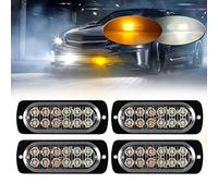 Teguangmei 4pcs Ultra Mince 12LED Lumières Stroboscopiques d'urgence Ambre/Blanc Danger Balise Avertissement Clignotant Lumières Universelles Pour Voiture Véhicule Camion 12-24V
