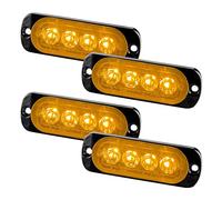 Teguangmei 4pcs Ultra Mince 4LED Lumières Stroboscopiques d'urgence Ambre Danger Balise Avertissement Clignotant Lumières Universelles Pour Voiture Véhicule Camion 12-24V