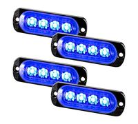 Teguangmei 4pcs Ultra Mince 4LED Lumières Stroboscopiques d'urgence Bleu Danger Balise Avertissement Clignotant Lumières Universelles Pour Voiture Véhicule Camion 12-24V