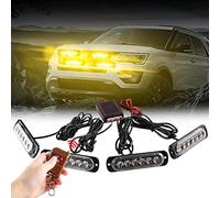 Teguangmei 4x6 LED Voiture D'urgence Stroboscopique Balise S'allume 4 en 1 Montage en Surface Grill Lumière Avertissement Lumière Externe Avec Télécommande Sans fil Pour Camion Remorque DC12V Ambre
