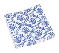 TEHAUX 100 Feuilles Serviettes Imprimées Serviettes en Papier Papier Bleu Motif Bleu et Blanc, pour Dîners et Fêtes de Vacances, Style Vintage, Usage Hôtel et Restaurant
