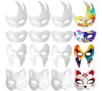 TEHAUX 12 Pièces Masques en Papier Blanc à Peindre pour Carnaval et Fêtes, Forme Chat et Papillons, Bords Lisses, Détails Délicats, Utilisation Polyvalente pour Hommes et Femmes