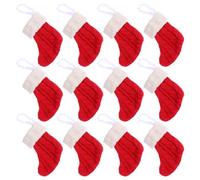 TEHAUX 12 Pièces Mini Chaussettes de Noël Rouges Tricotées pour Sapin, Déco | Texture Douce Faite Main, à Suspendre Facile, pour Petits Bonbons, Rubans, Poignées de Porte ou Tiroirs, Idées Présents