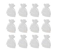 TEHAUX 12pcs Paquet à Cordon en Fil de Bambou Blanc Dentelle Élégante pour Rangement de Bijoux et Emballage de Bonbons, Pratique et Nettoyable