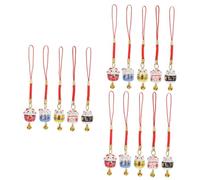 TEHAUX 15 Pièces Pendentifs Chat Fortune Céramique Décoration Suspendue pour Téléphone et Porte-clés Chanceux Accessoires Lanière