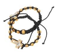 TEHAUX 2 Pièces Bracelet de Prière pour Hommes en Bois, Perles, Croix | Alliage et Bois, Toucher Agréable, Léger à Porter, Style Classique et Unique, pour Bar et Groupe