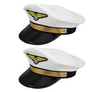 TEHAUX 2 Pièces Casquette de Pilote de Ligne Adulte Blanche Réglable pour | Accessoire Textile et Plastique, Style Capitaine, Mascarades, Fêtes, Photobooth et Représentations Scéniques