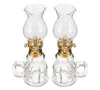 TEHAUX 2 Pièces Lampe à Huile Vintage Verre Transparent Lanterne Tempête Portable pour Camping Éclairage Intérieur Fêtes Mariage et Urgence