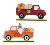 TEHAUX 2 Pièces Panneau Citrouille de Thanksgiving en Bois GNOME et Camion, Décoration d'automne Pleine de Style pour Maison ou Vitrine, Élément de Fête Récolte