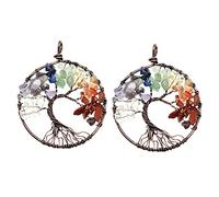TEHAUX 2 Pièces Pendentif Arbre De Vie Noël Charmes D'arbre Collier Arbre Collier De Cristal Collier Coloré Collier Chic Collier Pendentif Collier Rouge Pierre