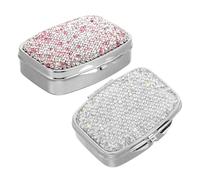 TEHAUX 2 Pièces Pilulier à 2 Compartiments Élégant en Métal Orné de Cristaux pour Voyage et Usage Quotidien, Étui Compact et Fiable pour Remède et Vitamines Portable