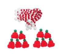 TEHAUX 20 Pièces Miniature Christmas Knitted Hats and Scarves Set for DIY Crafts Small Soft Yarn Caps and Mini Scarves for Doll Decoration