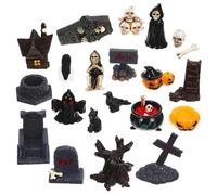 TEHAUX 21 Pièces Miniatures Halloween Résine Citrouilles Fantômes Squelettes et Pierres Tombales pour Décorations Intérieures et Jardin Accessoires Micro Paysage pour Scène Dhalloween