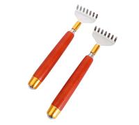 TEHAUX 2pcs Gratte-dos en Acier Inoxydable Manche en Bois Extensible 5 Sections pour Massage des Points D'acupuncture et Accès aux Zones Difficiles