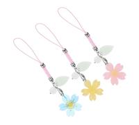 TEHAUX 3 pièces Set de Chaines Téléphone Portable Décoratives Forme de Fleur de Cerisier Bijoux Téléphone Colorés Rose Bleu Jaune Accessoires Suspendus Résistants et Élégants
