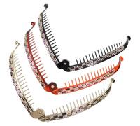 TEHAUX 3pièces Clips Cheveux Strass Lot de Pinces Élastiques Queue Cheval Intégré Peigne Femmes Filles Motif Vertical Noir Brillant Café Doré