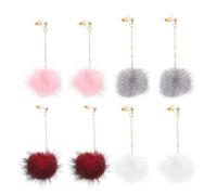 TEHAUX 4 Paires de Boucles d'Oreilles Pendantes à Pompons en Fausse Fourrure Tige en Argenté S925 Assortiment Couleurs Pastel et Profondes Accessoires pour Femmes et Filles