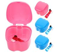 TEHAUX 4 Pièces Boîte de Nettoyage pour Dentier avec Brosse Double Face Boîte de Rangement Orthodontique et Étui pour Appareils Dentaires Pratique pour Voyage et Bureau