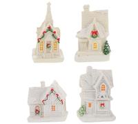 TEHAUX 4 Pièces Mini Maisons de Noël Décorations Village de Noël Accessoires Mini Maisons Résine Décorations pour Table Accessoires pour Micro-Paysage Intérieur