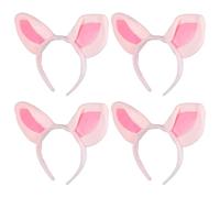 TEHAUX 4 Pièces Serrage-tête Oreilles de Cochon en Tissu Rose Élastique Antidérapant pour Filles et Femmes Accessoire Cheveux Mignon pour Déguisement et Usage Quotidien