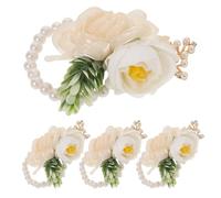 TEHAUX 4pcs Corsages de Poignet Mariage Blanc avec Perles, Bracelet en Satin et Plastique, Style Élégant et Confortable pour Mariée et Demoiselle D'honneur