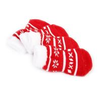 TEHAUX 4pièces Chaussettes de Noël pour Animaux Rouges Coton avec Semelle Antidérapante S Protection Le Froid Saleté pour Chiens et Chats