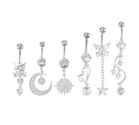 TEHAUX 6 Pièces Anneaux de Nombril Ornés de Cristaux pour Femme Bijoux de Piercing au Nombril Lot