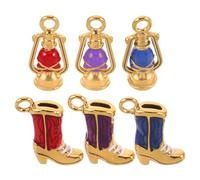 TEHAUX 6 Pièces Texas Boot Charm Oil Lantern Pendant Set Double-sided Enamel Western Cowgirl Shoe Charms In Stainless Steel For DIY Christmas Jewelry Making
