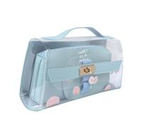 TEHAUX à Stylo à Main De Papeterie Scolaire Trousse De Toilette Transparente Grand Boîtier à Crayon Trousse De Maquillage Étui à Crayons Transparent Blue