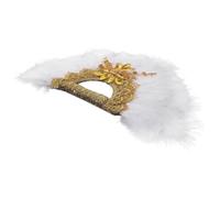TEHAUX Accessoire Élégant Éventail de Plumage Délicates en Plume Blanche pour Danse Dentelle Dorée pour Mariage et Photographie