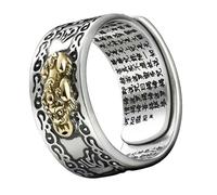 TEHAUX Bague en Alliage Ajustable pour Homme Bijou Créatif de Doigt Gravure du Six Mots Sacrés Anneau Ouvert Style Vintage Argenté Accessoire Feng Shui pour Chance et Prospérité au