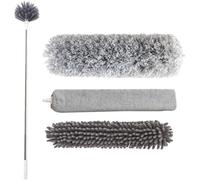 TEHAUX Baguette à Poussière Microfibre Lavable Brosse de Nettoyage de Toile D'araignée, Manche Télescopique en Acier Inoxydable pour Salon et Zones Difficiles D'accès