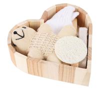 TEHAUX Bain Six Pièces en Bois Brosse Exfoliante Visage, Tranche de Loofah et Outils, Ensemble Accessoire Salle de Bain pour Gommage et Soin du Corps, Kit Présent Femme