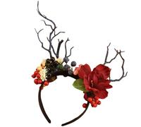 TEHAUX Bandeau de Branches de Noël Fleurs et Baies, Accessoire Décoratif en Plastique et Tissu, Taille Unique pour Fête Costumée ou Séance Photo
