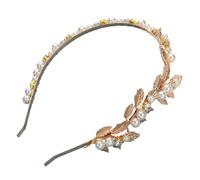 TEHAUX Bandeau de Mariée Accessoire Chic et Confortable Doré en Alliage de Zinc Léger Feuilles Baroques et Perles Artificielles pour Femmes et Filles en Fêtes Costumées