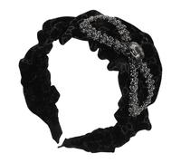 TEHAUX Bandeau Large en Velours Noir Orné de Cristaux, Serrage-tête Chic Inspiré du Blé, Accessoire Confortable et Polyvalent pour Cheveux Relevés au Quotidien