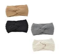 TEHAUX Bandeaux Tissés Chauds 4 Pcs Large Croisé Pour Femme Protection Auditive Hiver Extérieur Confortable Tricoté Main Noir, Beige, Chameau, Gris Moyen