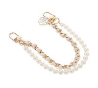 TEHAUX Bandoulière Chaîne Courte en Perles Blanches Breloque Fleur de Camélia Accessoire pour Paquet à Main Dragonne Élégante pour Téléphone Portable pour Pochette et Gobelet