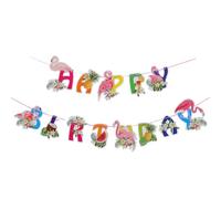 TEHAUX Bannière D'anniversaire Cactus en Papier Réutilisable et Portable Hawaïenne Flamant Rose, Ananas pour Décoration de Fête D'anniversaire Unique et Colorée