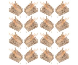 TEHAUX Boîtes à Bonbons pour Contenir Chocolats Mariage Lot de 25 en Papier Doré et Petits Souvenirs avec Ruban, Design Ajouré Élégant Lors de Fêtes