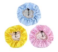 TEHAUX Bonnet Jaune Garçon Nuit Satin en Cordon le de Filles Léger Ajustable Confortable, Lot de 3 Pièces Bleu Rose pour Protéger Cheveux Pendant Sommeil