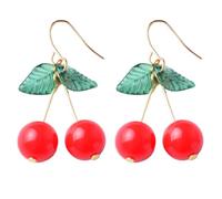 TEHAUX Boucles D’Oreilles Cerises Faites Main Pendantes Bijoux D’Oreille Rétro en Alliage Léger Rouge Vif 1 Paire Accessoire Mode pour Femmes et Filles Présent Anniversaire et Fête