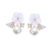 TEHAUX Boucles D’oreilles Clous en Perle Motif Fleur Coquillage, Plaqué Argenté Blanc, Finition Rose Doré, Paire Élégante Décorative pour Femmes, Accessoire pour Fêtes et Quotidien