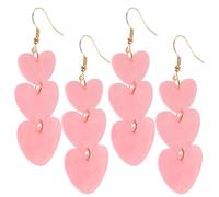 TEHAUX Boucles D’Oreilles Pendantes à Trois Cœurs 2 Paires 4 Pcs Plastique Rose Bijoux Fantaisie pour Femmes Boucles D’Oreilles Saint-Valentin Élégantes Accessoires Romantiques